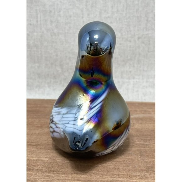 Vintage Iredescent Art glass Baby duck paper weight Purple Silver Black - Picture 5 of 8